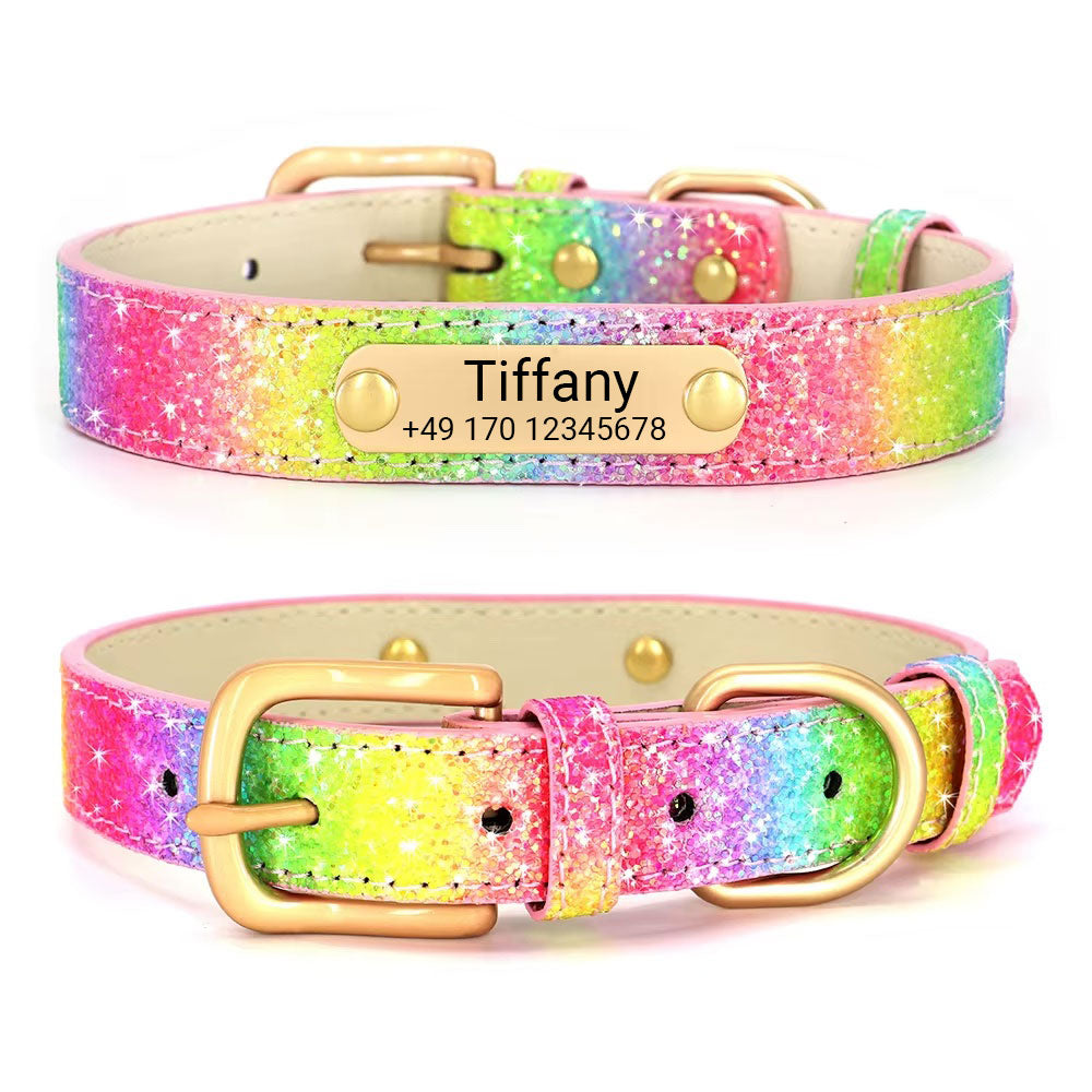 Hondenhalsband "Tiffany" gepersonaliseerd met naam en telefoon. Lasergravure inbegrepen.