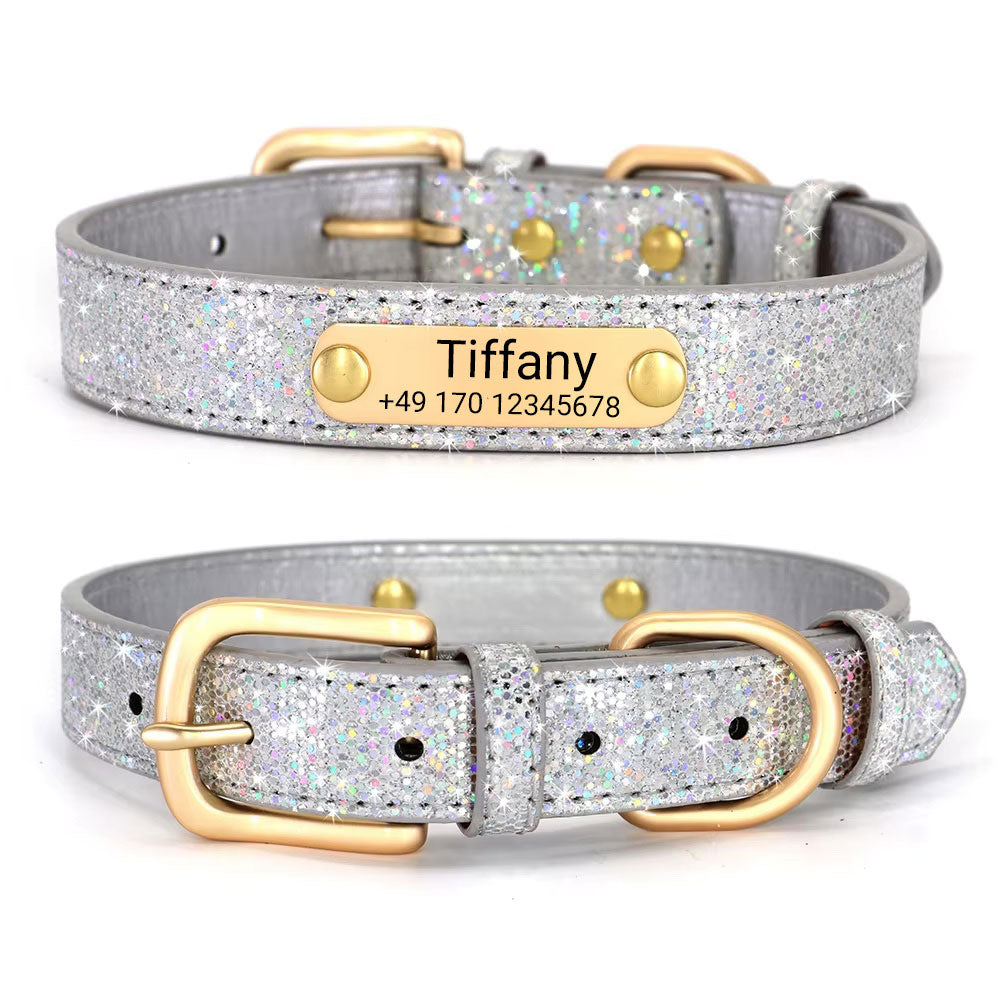 Hondenhalsband "Tiffany" gepersonaliseerd met naam en telefoon. Lasergravure inbegrepen.