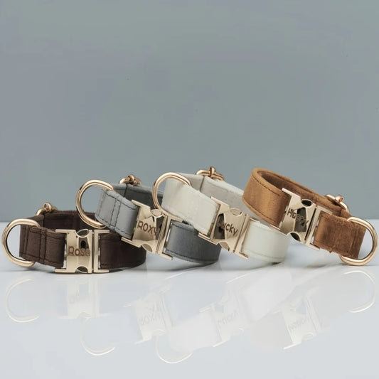 Gepersonaliseerde fluwelen hondenhalsband "Emilia" met gravure – Verstelbaar & Elegant