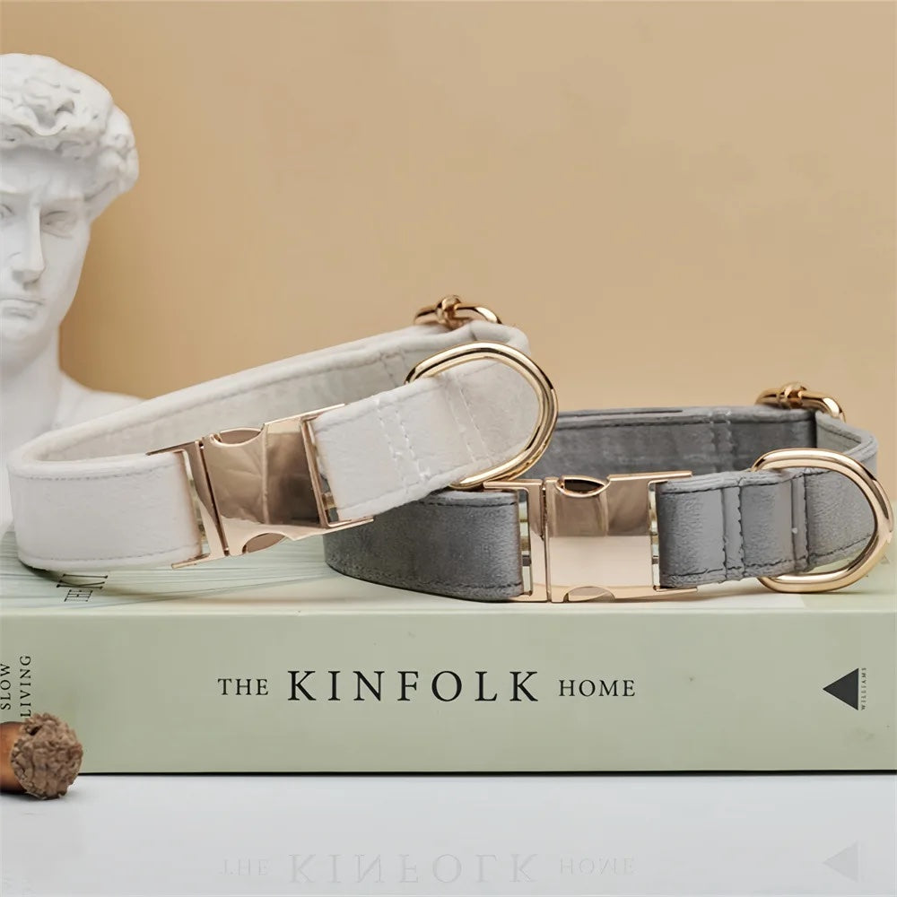 Gepersonaliseerde fluwelen hondenhalsband "Emilia" met gravure – Verstelbaar & Elegant
