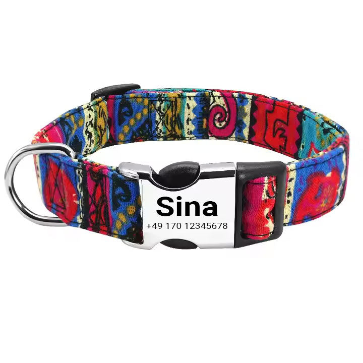 Hondenhalsband "Sina" - Gepersonaliseerd met naam & nummer | Verstelbaar, kleurrijk & robuust