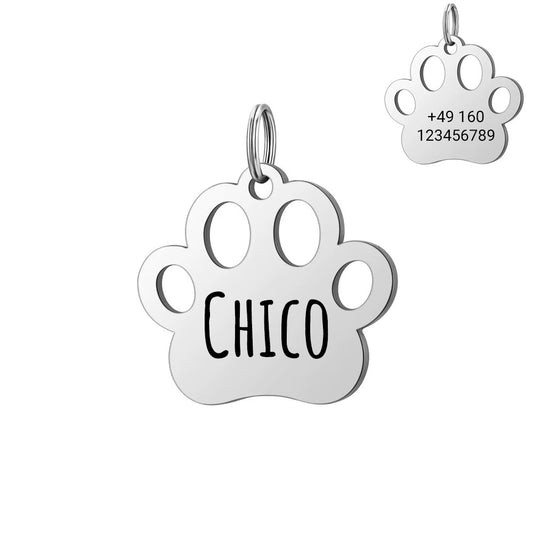 Gepersonaliseerde stainless steel dog tag met gravure - Naam & telefoonnummer - 30 mm - Goud, zilver & rosé