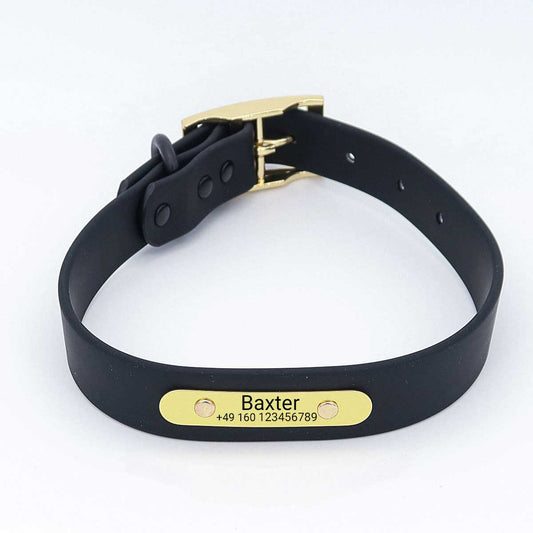 Waterdichte biothane hondenhalsband "Baxter" met gravure - Naam & telefoonnummer - Outdoor - Groen of Zwart - S, M, L