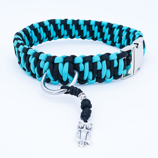 Paracord hondenhalsband "Auron" met gravure van naam en telefoon op de gesp, drie verschillende maten