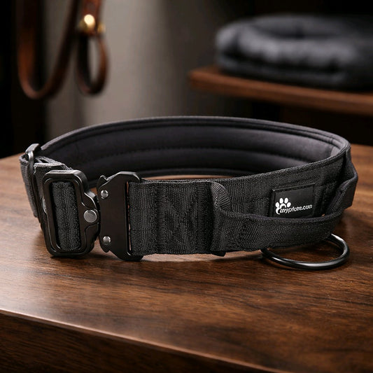 Tactische hondenhalsband voor grote honden gegraveerd met naam