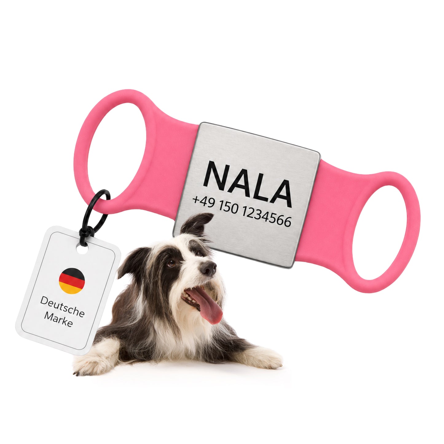 Rammelvrije dog tag siliconen schuifstuk met roestvrij stalen label voor halsbanden incl. GRATIS gravure