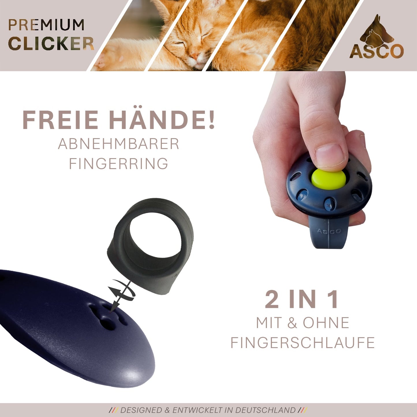ASCO Finger Clicker - Clicker training premium clicker voor honden, katten, paarden
