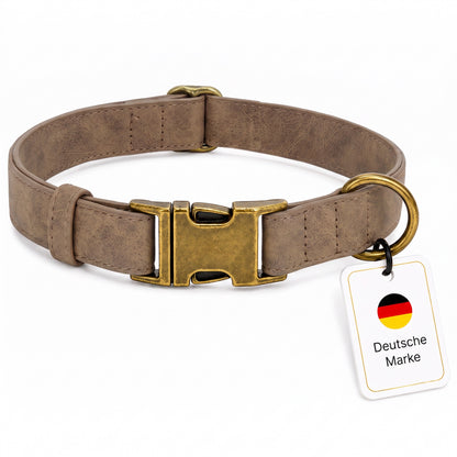 Elegante hondenhalsband in vintage-look met messing gesp en gratis gravure van naam en telefoonnummer