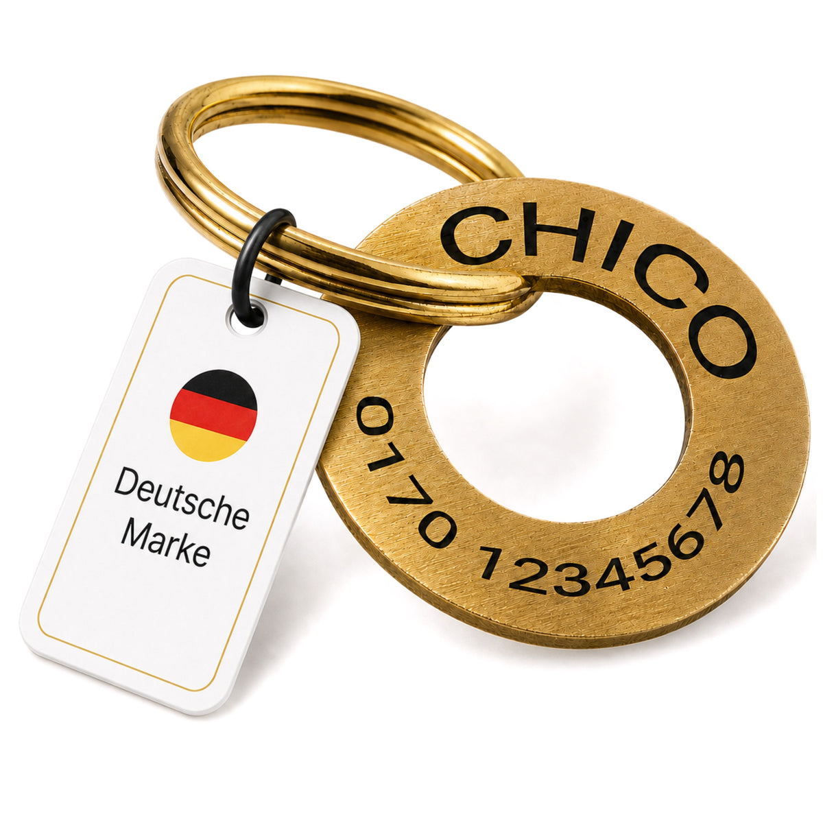 Ringvormig dogtag met gravure, geborsteld messing, 30 mm