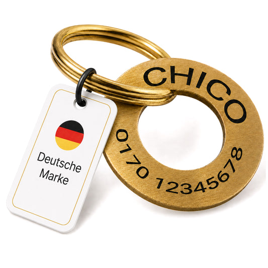 Ringvormig dogtag met gravure, geborsteld messing, 30 mm