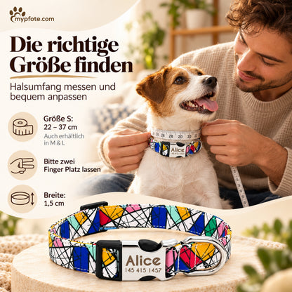 Hondenhalsband "Miro" gegraveerd met naam en telefoon, nylon, Art Style