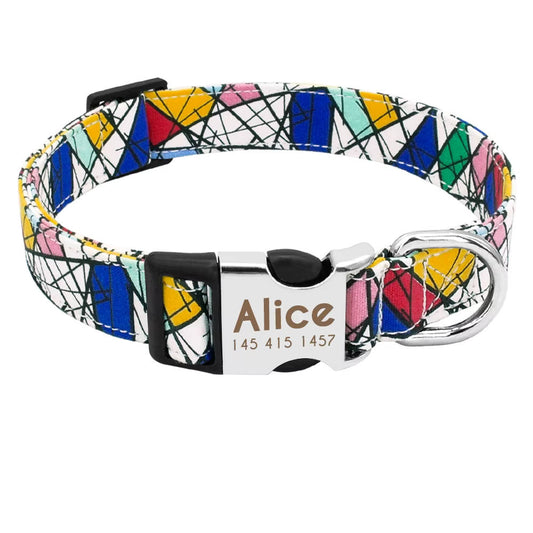 Hondenhalsband "Miro" gegraveerd met naam en telefoon, nylon, Art Style
