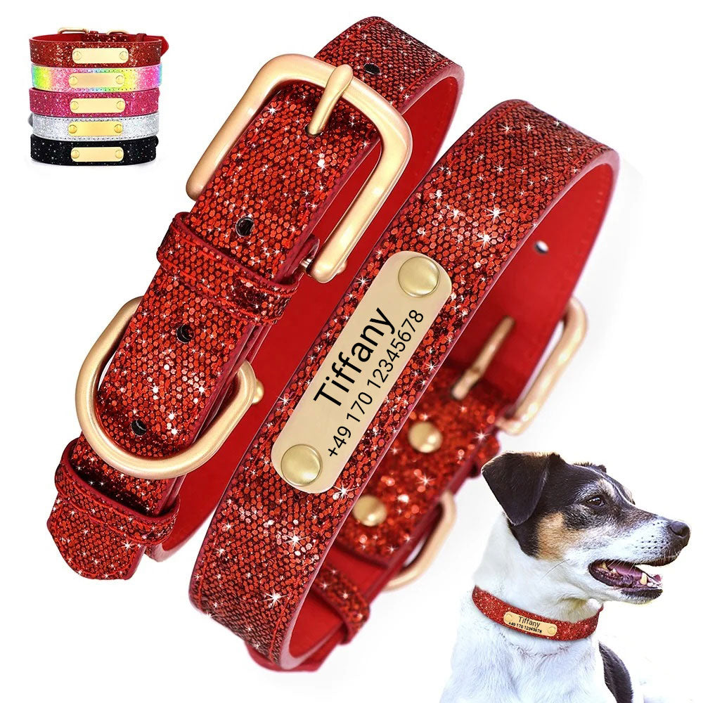 Hondenhalsband "Tiffany" gepersonaliseerd met naam en telefoon. Lasergravure inbegrepen.