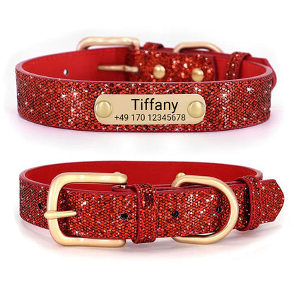 Hondenhalsband "Tiffany" gepersonaliseerd met naam en telefoon. Lasergravure inbegrepen.