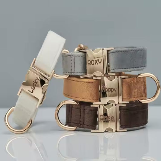 Gepersonaliseerde fluwelen hondenhalsband "Emilia" met gravure – Verstelbaar & Elegant 
