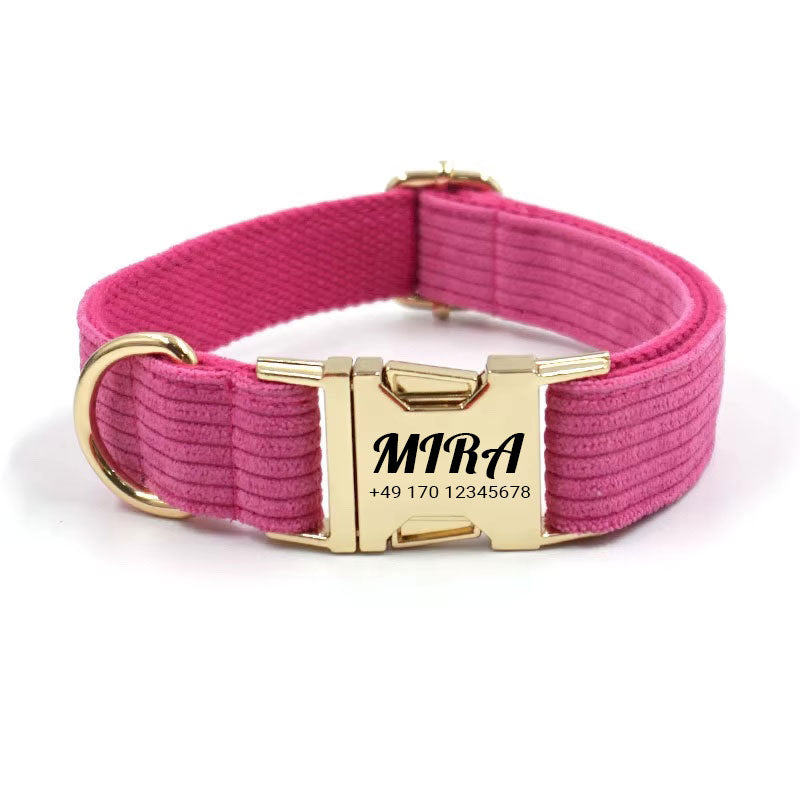 Gepersonaliseerde corduroy hondenhalsband "Mira" met gravure | Verkrijgbaar in grijs, roze & groen 