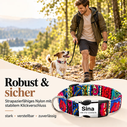 Hondenhalsband "Sina" - Gepersonaliseerd met naam & nummer | Verstelbaar, kleurrijk & robuust