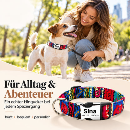 Hondenhalsband "Sina" - Gepersonaliseerd met naam & nummer | Verstelbaar, kleurrijk & robuust