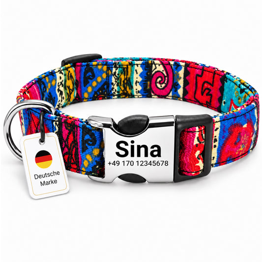 Hondenhalsband "Sina" - Gepersonaliseerd met naam & nummer | Verstelbaar, kleurrijk & robuust