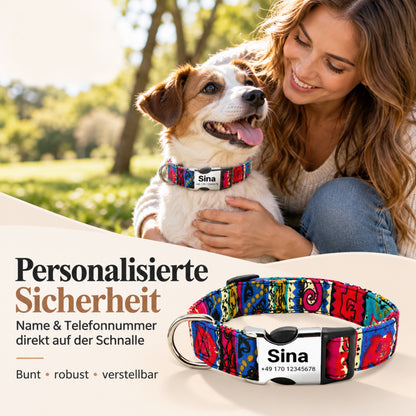 Hondenhalsband "Sina" - Gepersonaliseerd met naam & nummer | Verstelbaar, kleurrijk & robuust