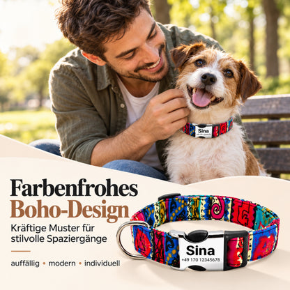Hondenhalsband "Sina" - Gepersonaliseerd met naam & nummer | Verstelbaar, kleurrijk & robuust