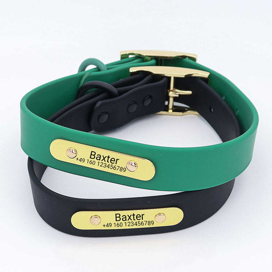Waterdichte biothane hondenhalsband "Baxter" met gravure - Naam & telefoonnummer - Outdoor - Groen of Zwart - S, M, L