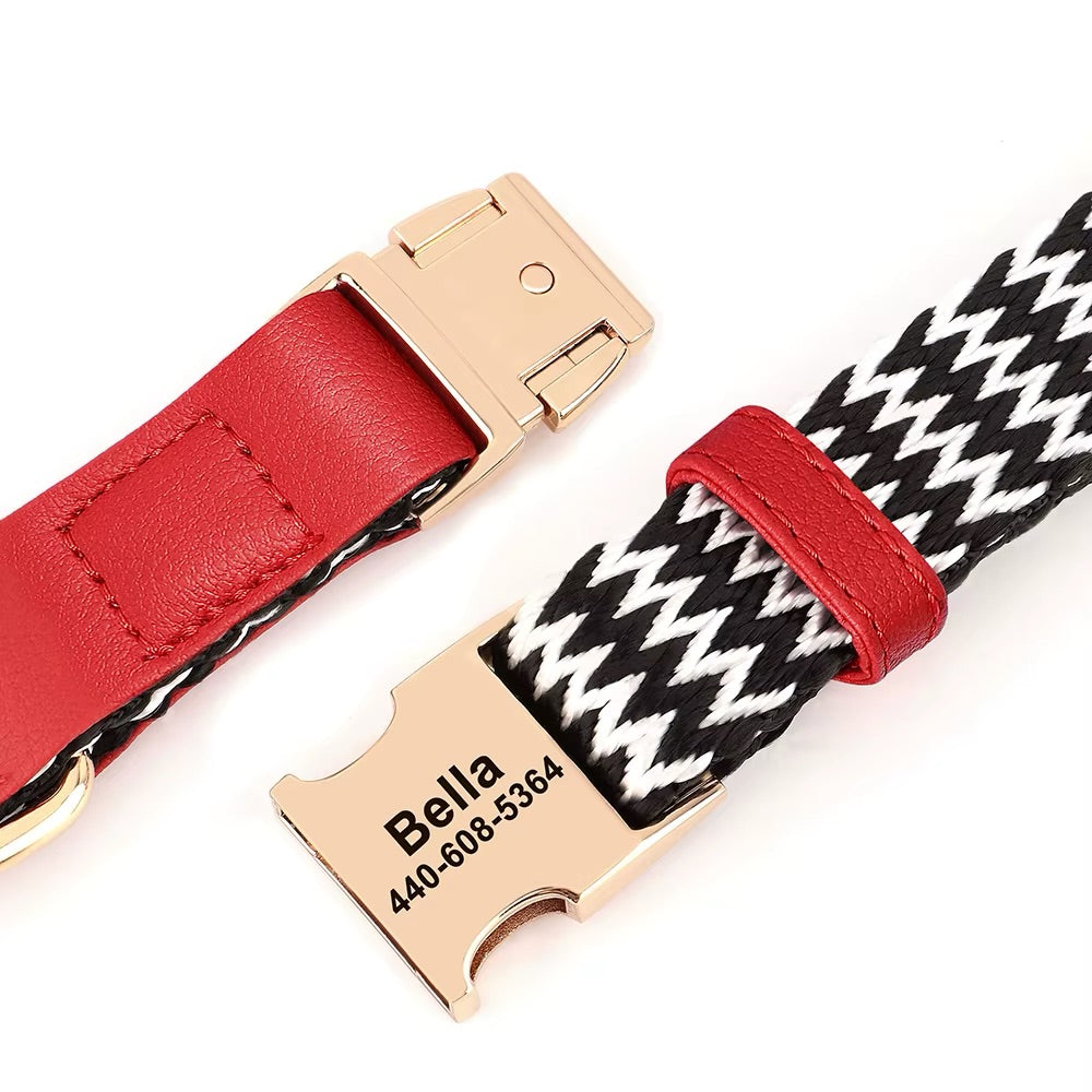 Gepersonaliseerde hondenhalsband Lovi van nylon & leer - Naam & telefoonnummer (S-L)