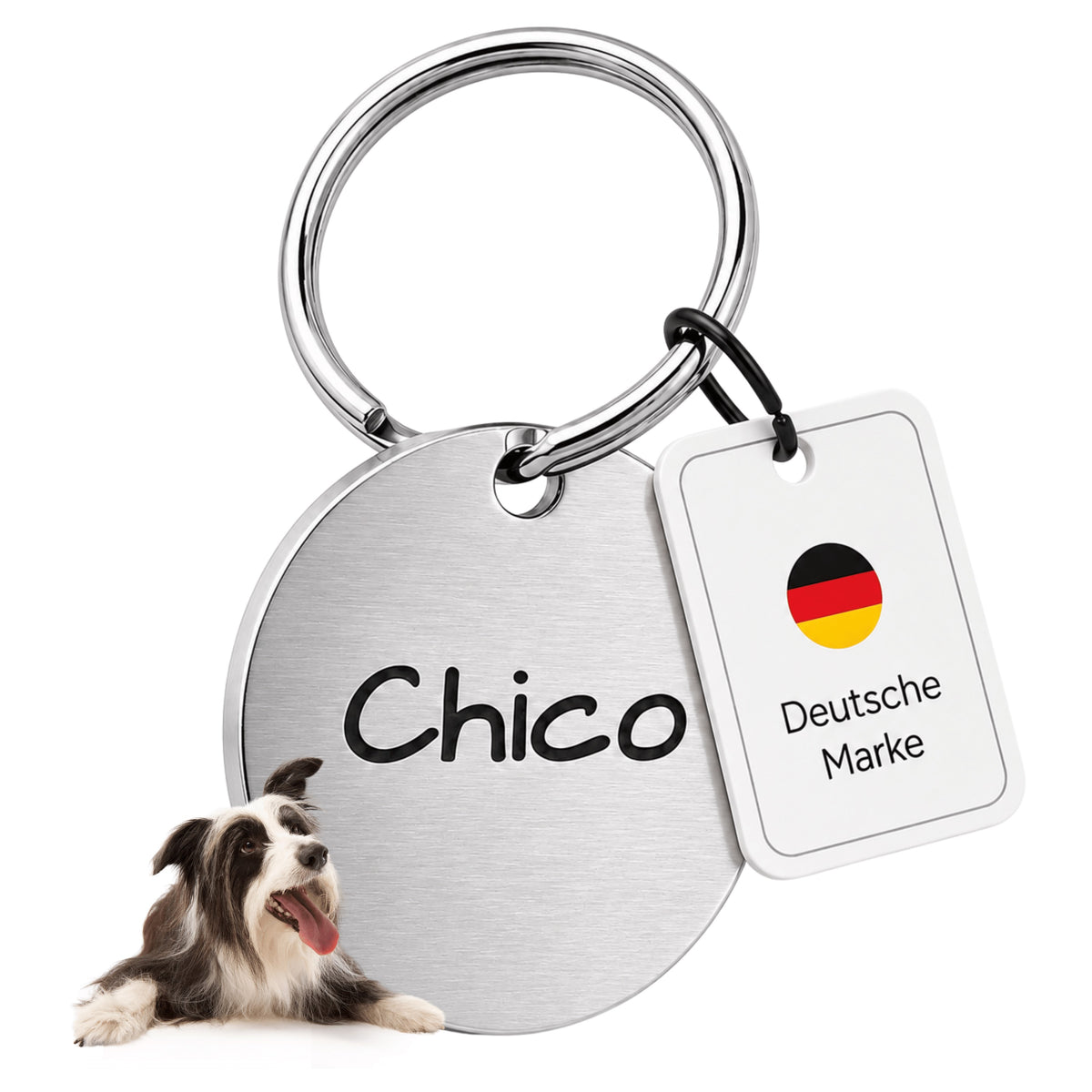 Dog tag met gravure, gepersonaliseerde naam en telefoon, rond, 25mm of 30mm in verschillende kleuren