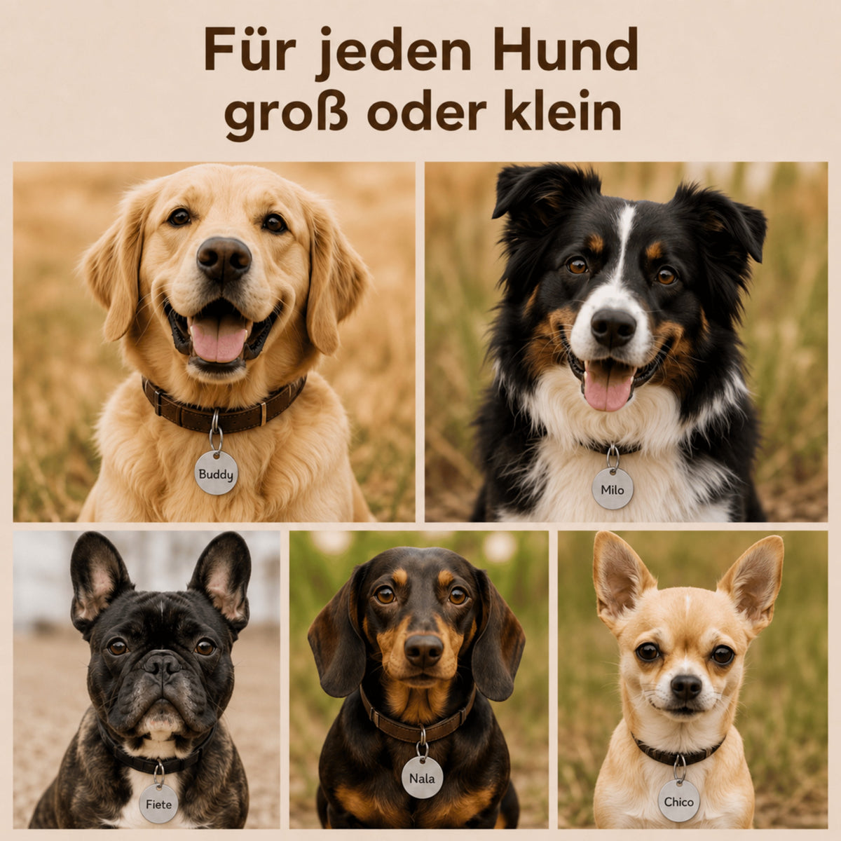Dog tag met gravure, gepersonaliseerde naam en telefoon, rond, 25mm of 30mm in verschillende kleuren