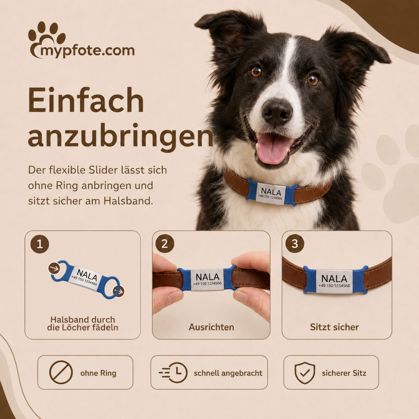 Rammelvrije dog tag siliconen schuifstuk met roestvrij stalen label voor halsbanden incl. GRATIS gravure