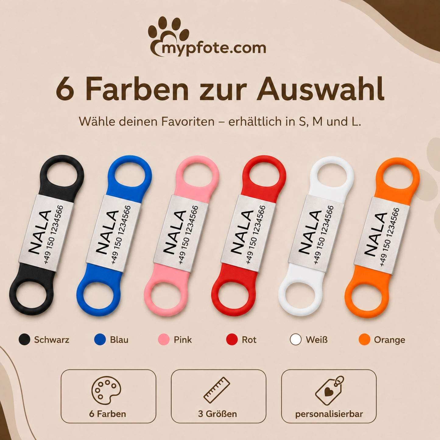 Rammelvrije dog tag siliconen schuifstuk met roestvrij stalen label voor halsbanden incl. GRATIS gravure