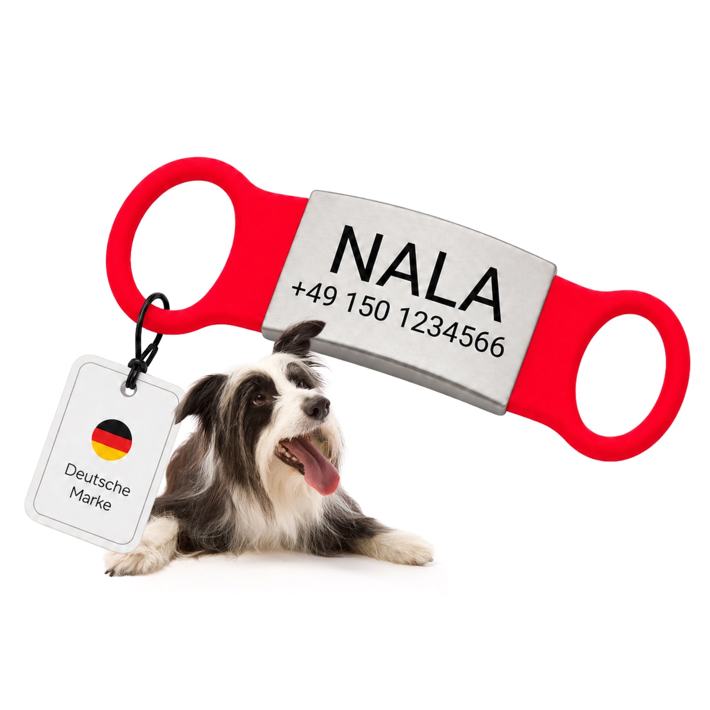 Rammelvrije dog tag siliconen schuifstuk met roestvrij stalen label voor halsbanden incl. GRATIS gravure
