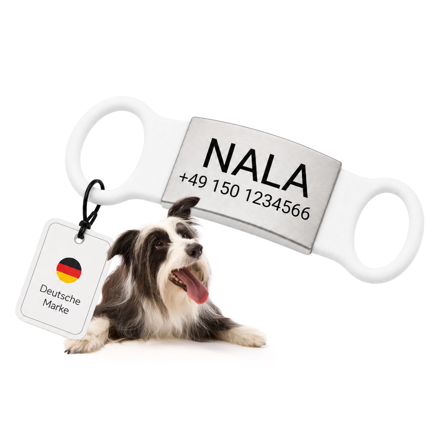 Rammelvrije dog tag siliconen schuifstuk met roestvrij stalen label voor halsbanden incl. GRATIS gravure