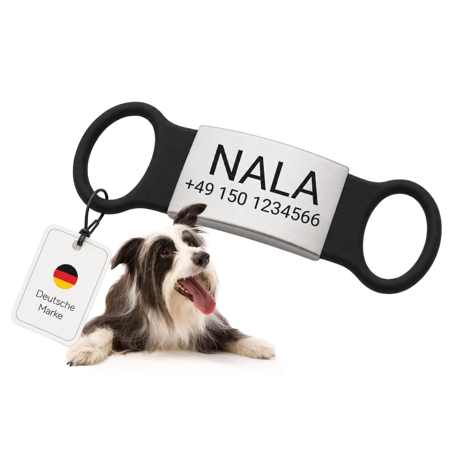 Rammelvrije dog tag siliconen schuifstuk met roestvrij stalen label voor halsbanden incl. GRATIS gravure