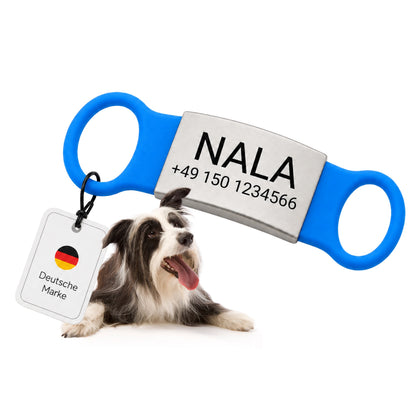 Rammelvrije dog tag siliconen schuifstuk met roestvrij stalen label voor halsbanden incl. GRATIS gravure