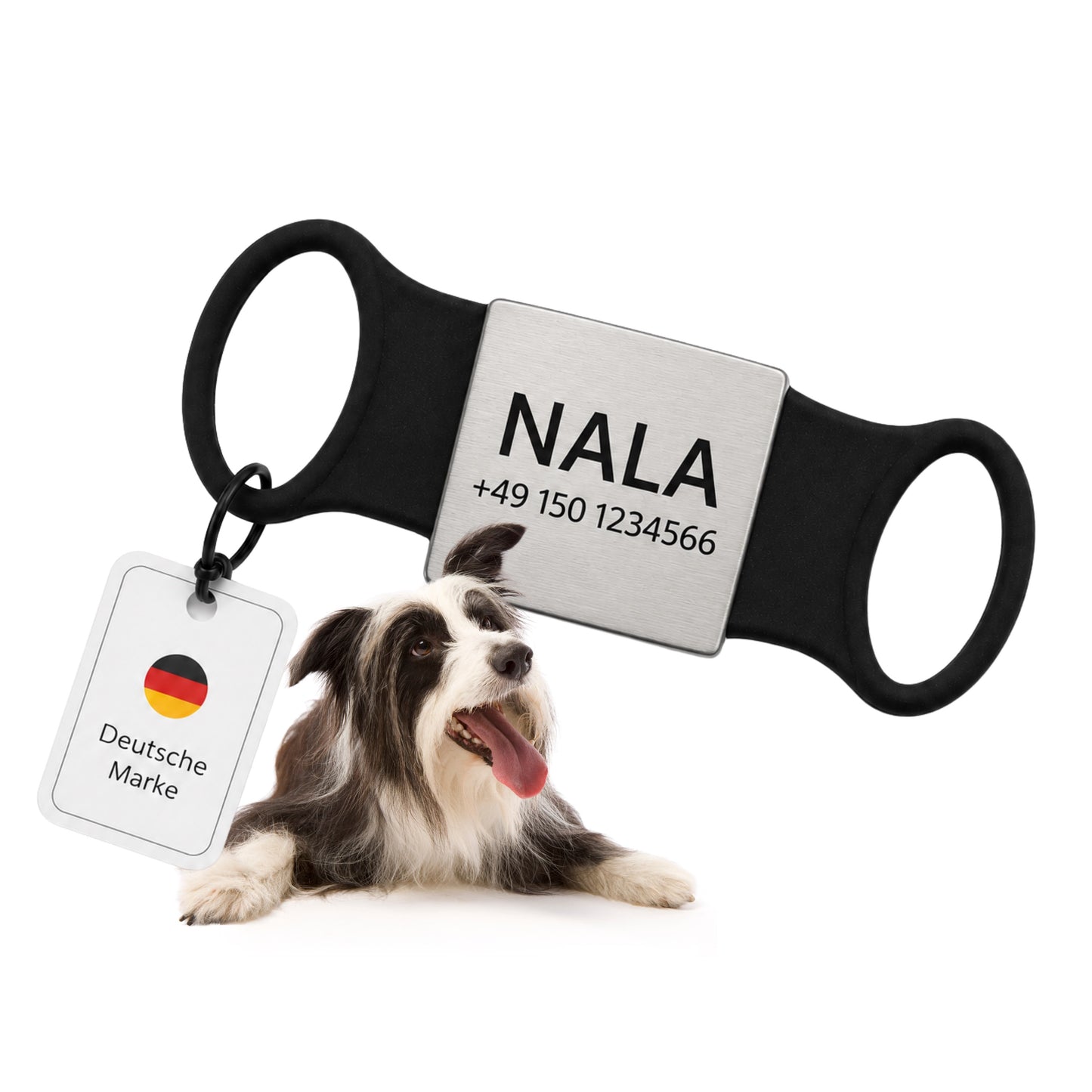 Rammelvrije dog tag siliconen schuifstuk met roestvrij stalen label voor halsbanden incl. GRATIS gravure