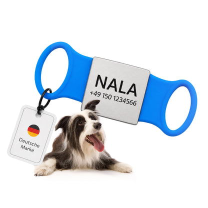 Rammelvrije dog tag siliconen schuifstuk met roestvrij stalen label voor halsbanden incl. GRATIS gravure