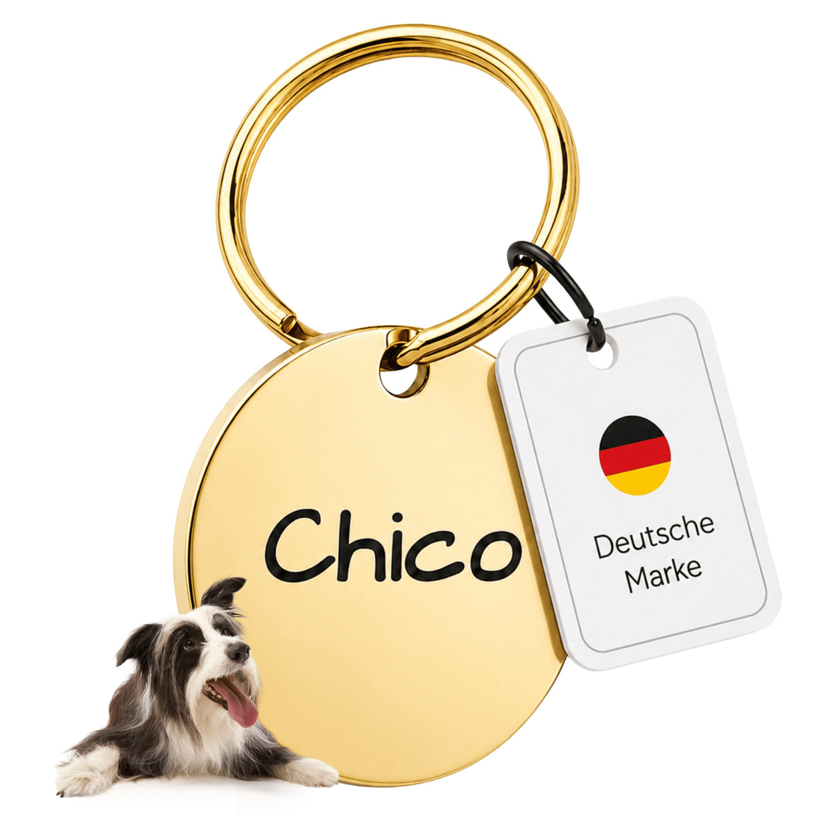 Dog tag met gravure, gepersonaliseerde naam en telefoon, rond, 25mm of 30mm in verschillende kleuren
