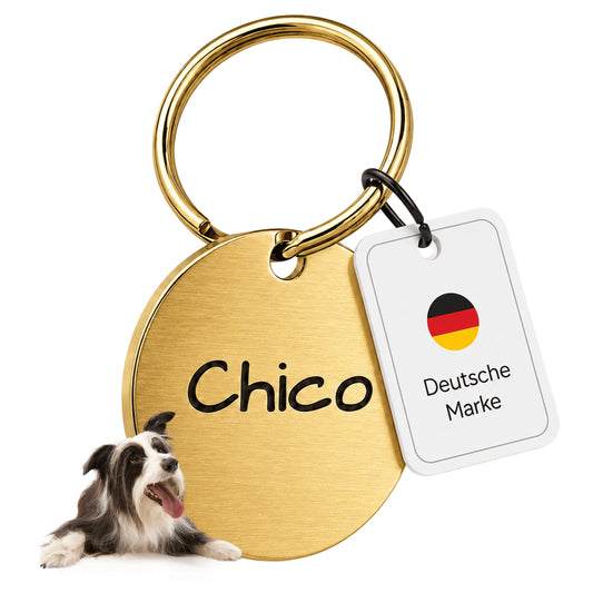 Dog tag met gravure, gepersonaliseerde naam en telefoon, rond, 25mm of 30mm in verschillende kleuren