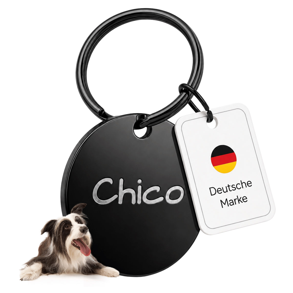 Dog tag met gravure, gepersonaliseerde naam en telefoon, rond, 25mm of 30mm in verschillende kleuren