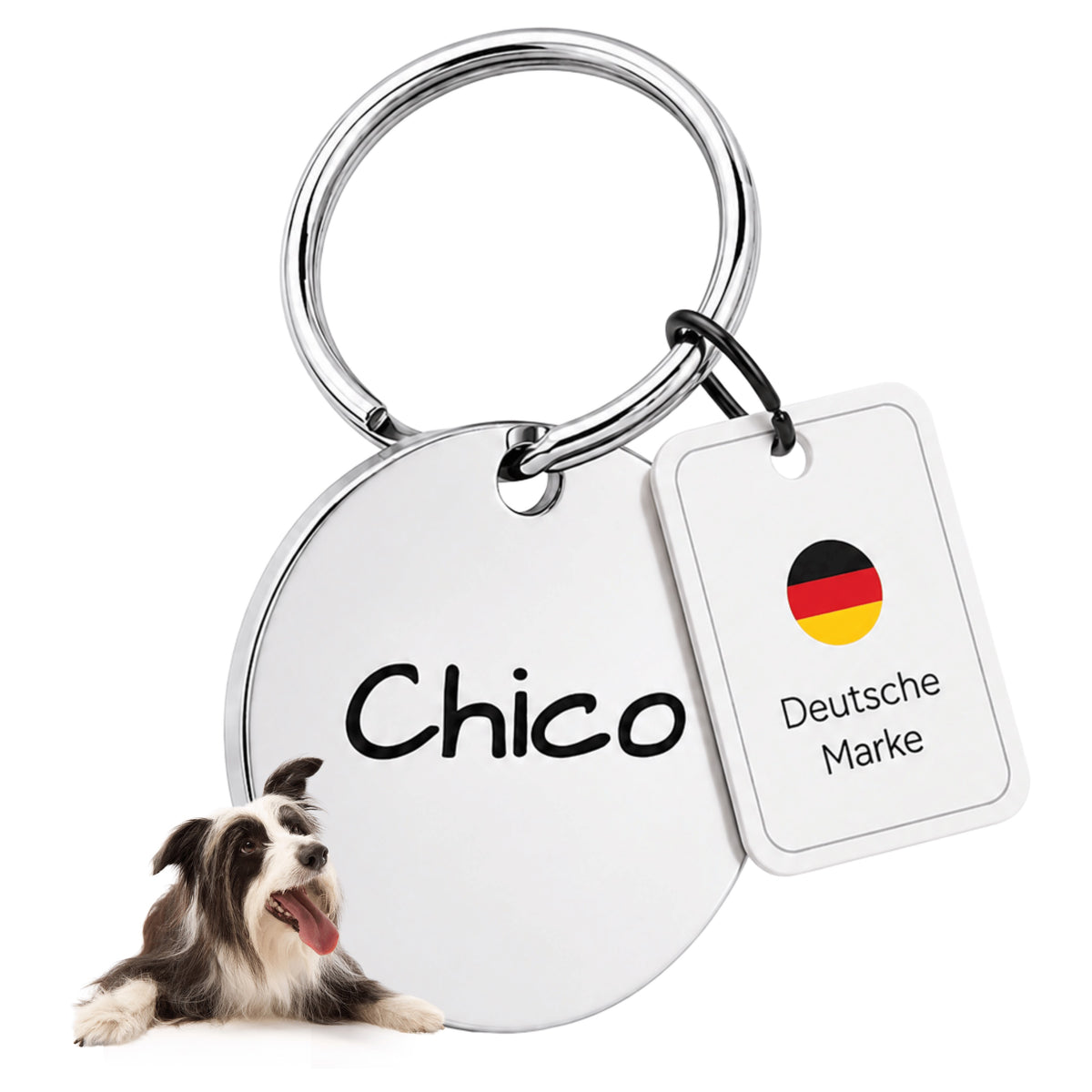Dog tag met gravure, gepersonaliseerde naam en telefoon, rond, 25mm of 30mm in verschillende kleuren