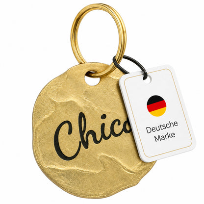 Extravagant vintage dog tag gepersonaliseerd met gravure, materiaal messing, 25mm
