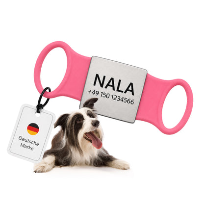 Rammelvrije dog tag siliconen schuifstuk met roestvrij stalen label voor halsbanden incl. GRATIS gravure