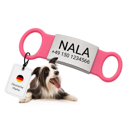 Rammelvrije dog tag siliconen schuifstuk met roestvrij stalen label voor halsbanden incl. GRATIS gravure