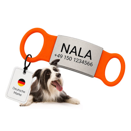 Rammelvrije dog tag siliconen schuifstuk met roestvrij stalen label voor halsbanden incl. GRATIS gravure