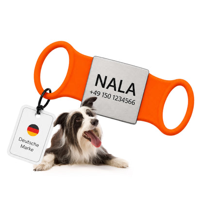 Rammelvrije dog tag siliconen schuifstuk met roestvrij stalen label voor halsbanden incl. GRATIS gravure