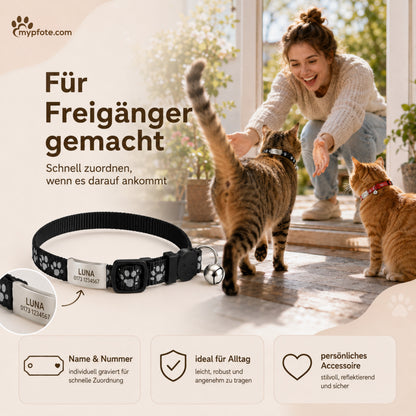 Kattenhalsband gegraveerd met naam en telefoonnummer