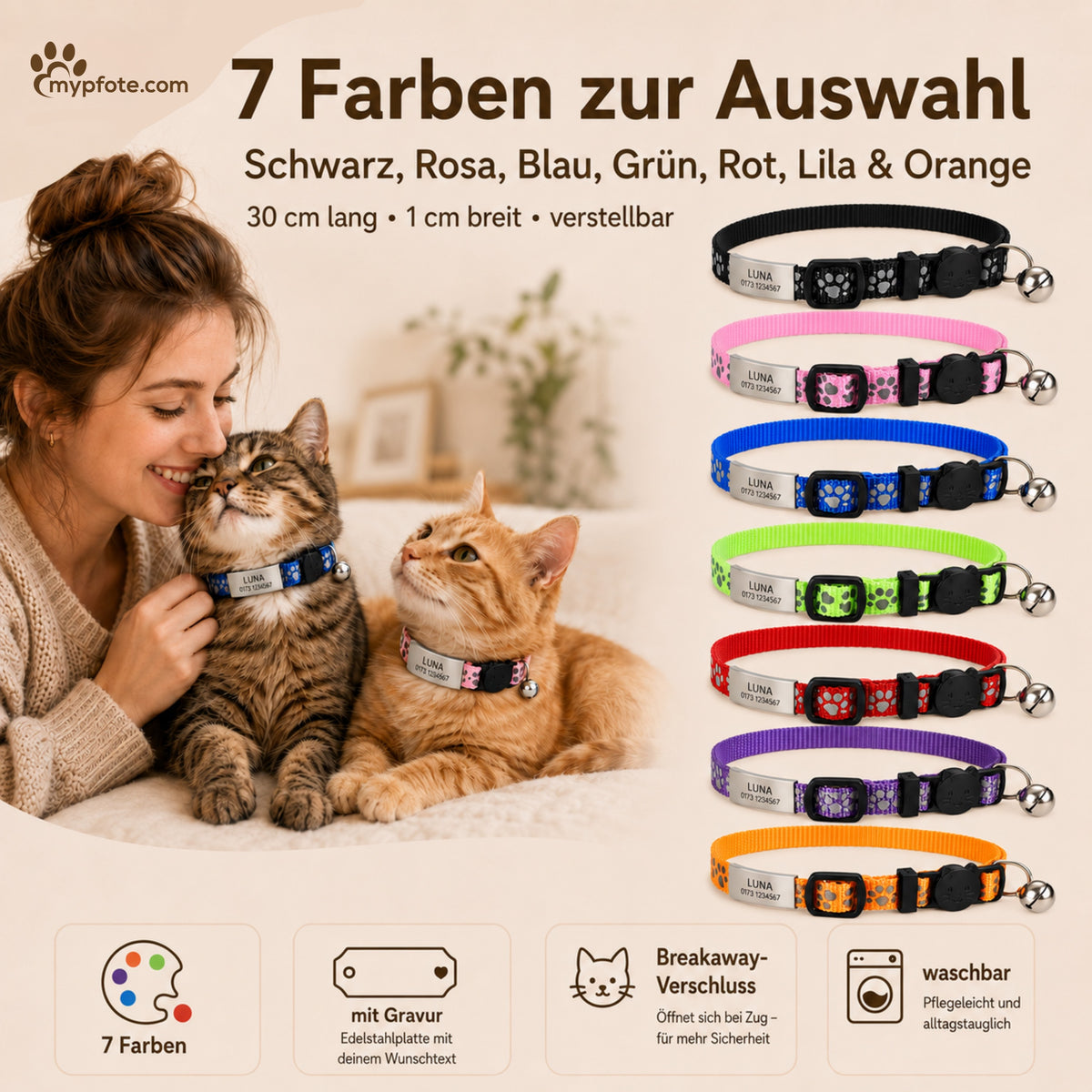 Kattenhalsband gegraveerd met naam en telefoonnummer