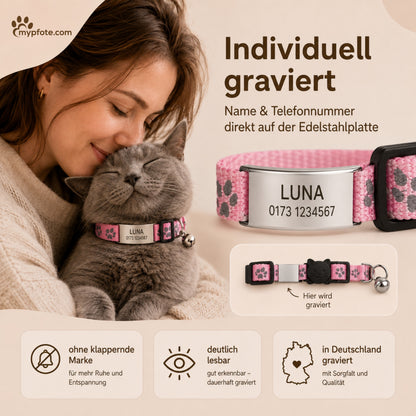 Kattenhalsband gegraveerd met naam en telefoonnummer