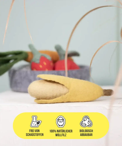 BUDDY. Hondenspeelgoed van wolvilt "Banaan" 